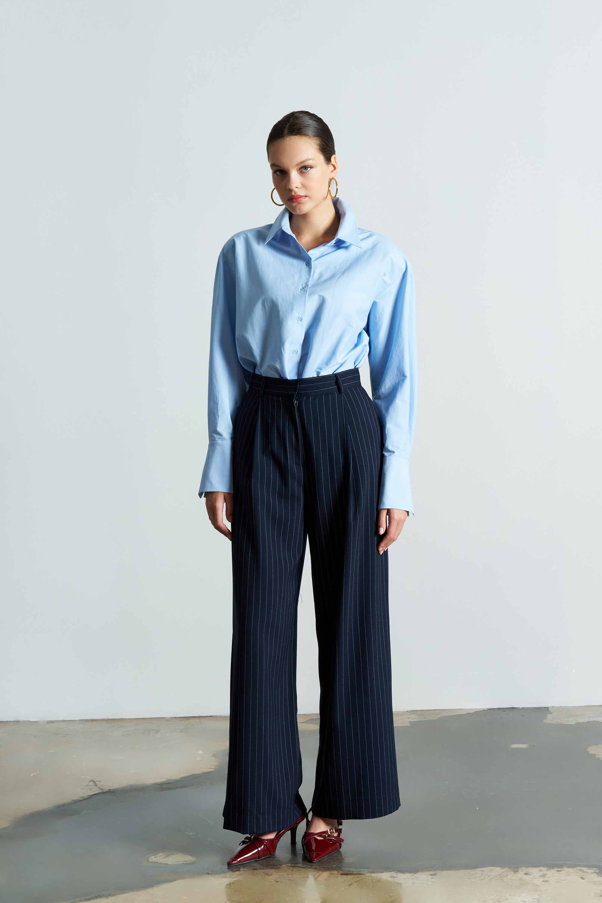 BLAIRE Striped Navy Blue Trousers