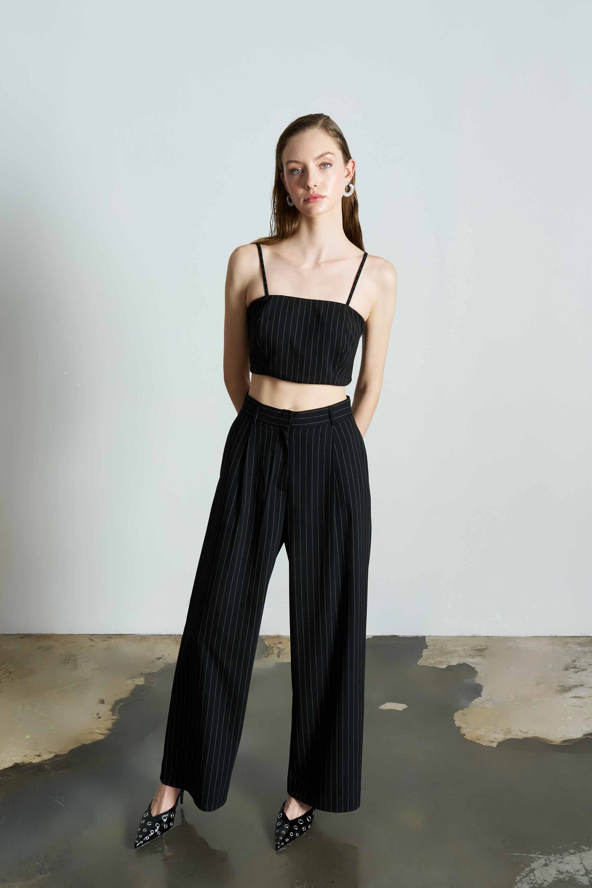 BLAIRE Striped Black Trousers