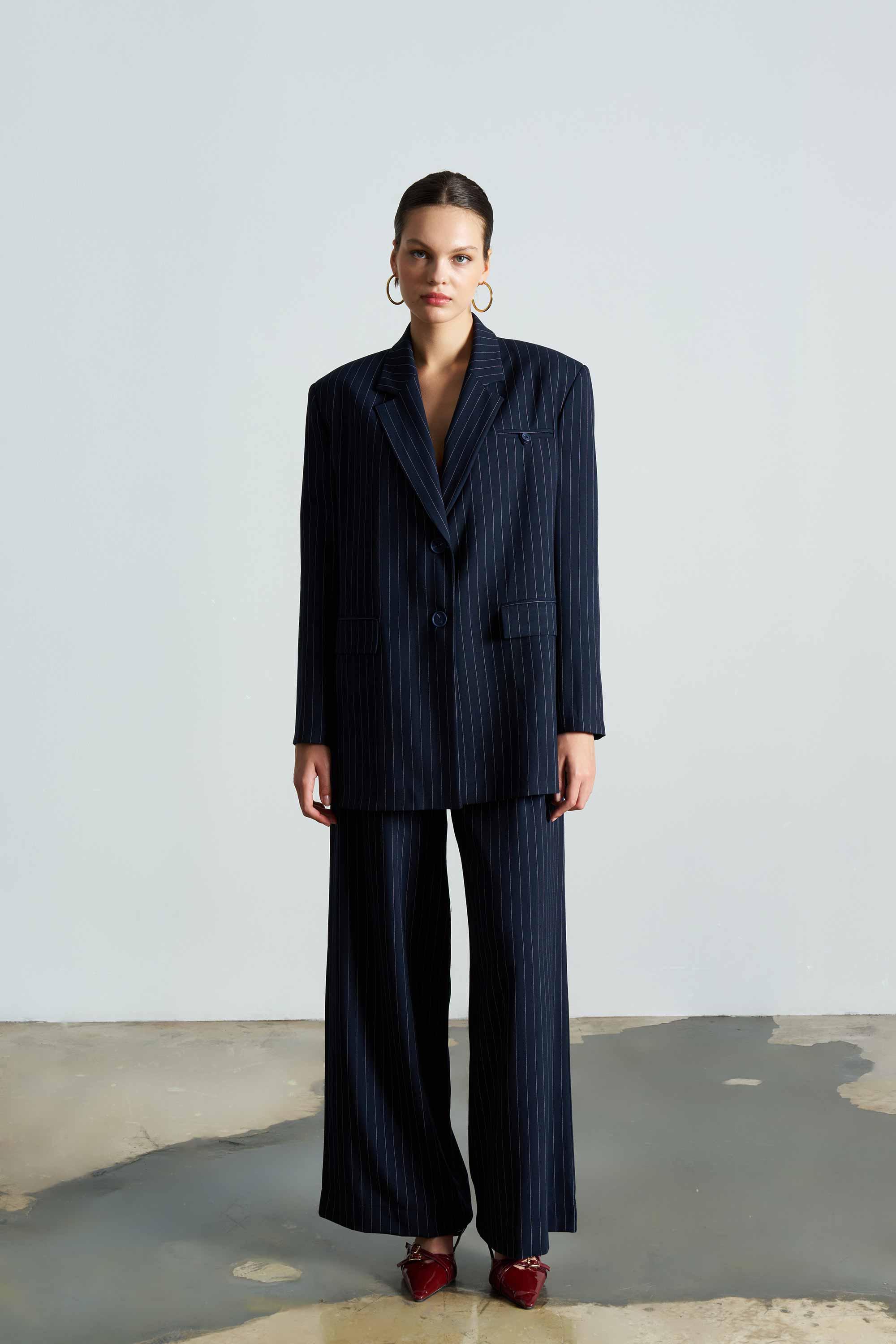 BLAIRE Striped Navy Blue Jacket