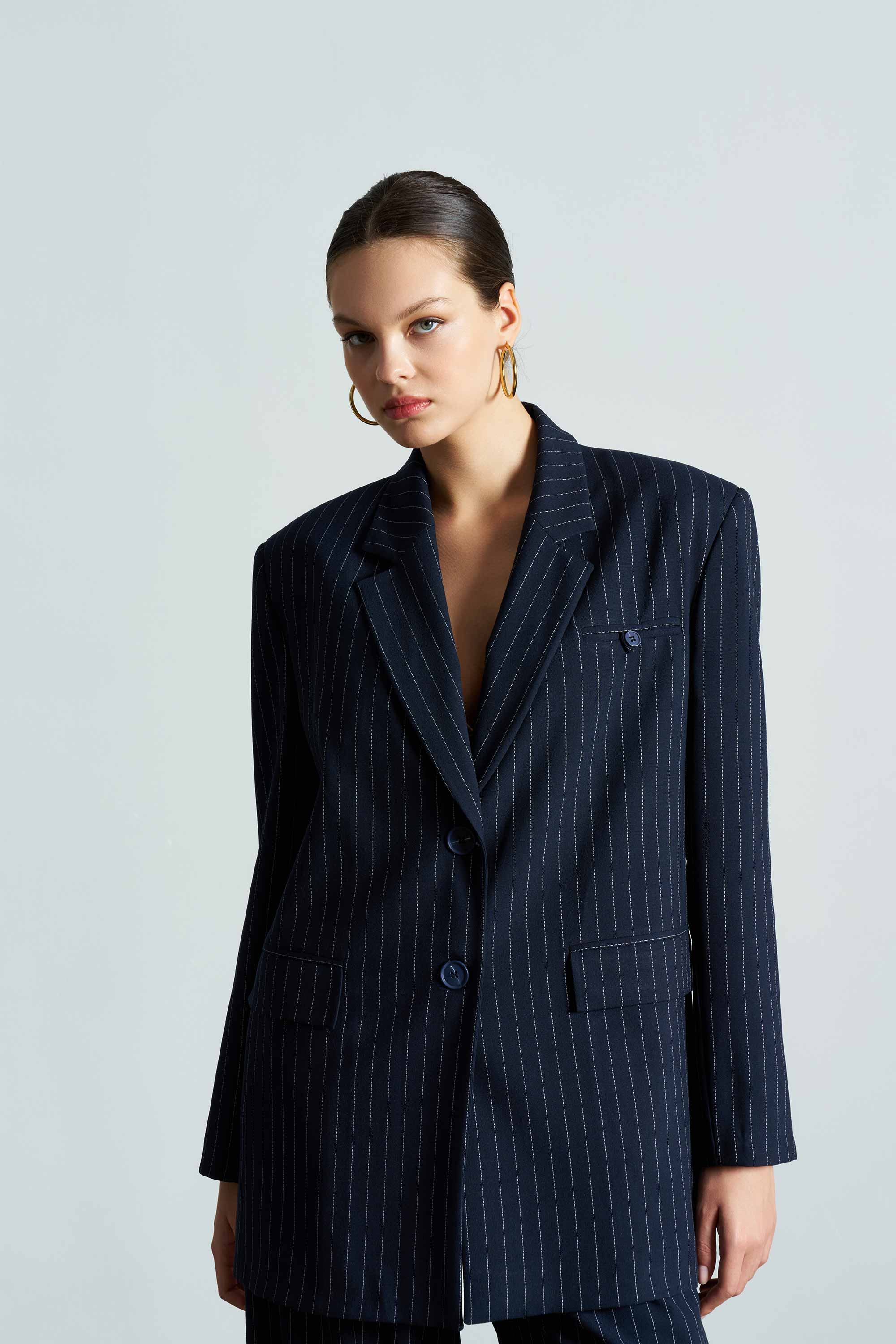 BLAIRE Striped Navy Blue Jacket