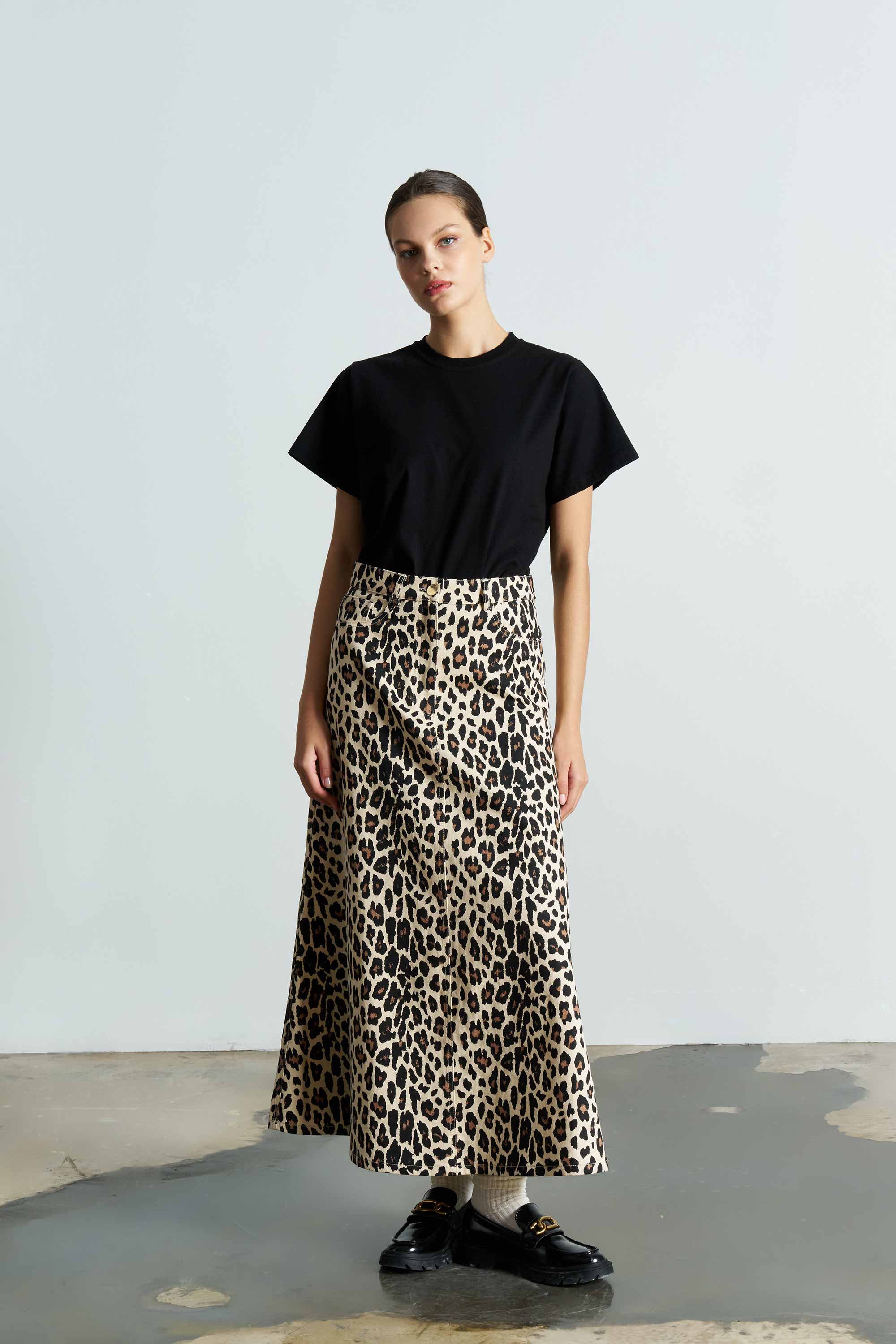 WILD Leopard Pattern Midi Skirt