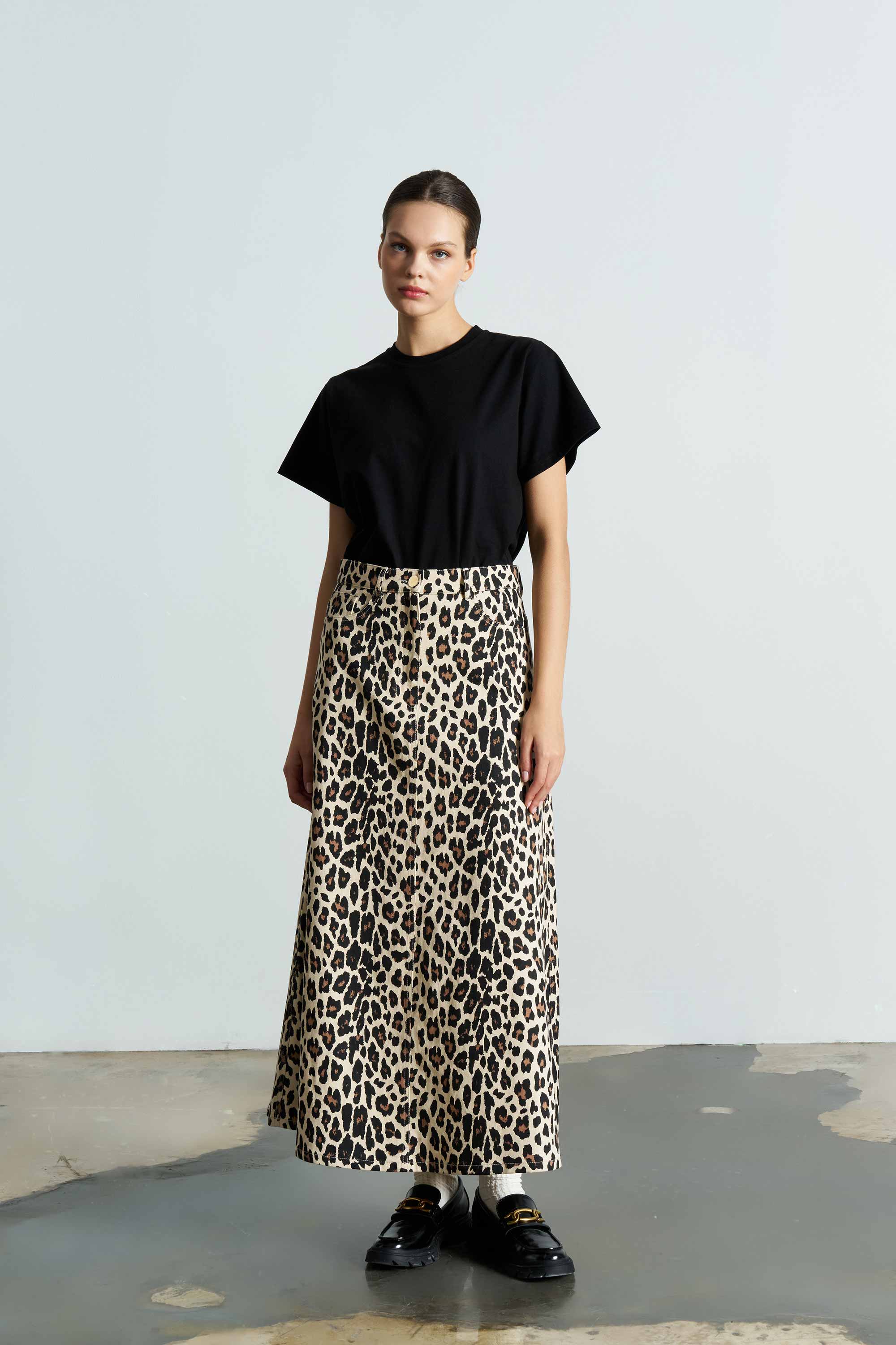 WILD Leopard Pattern Midi Skirt