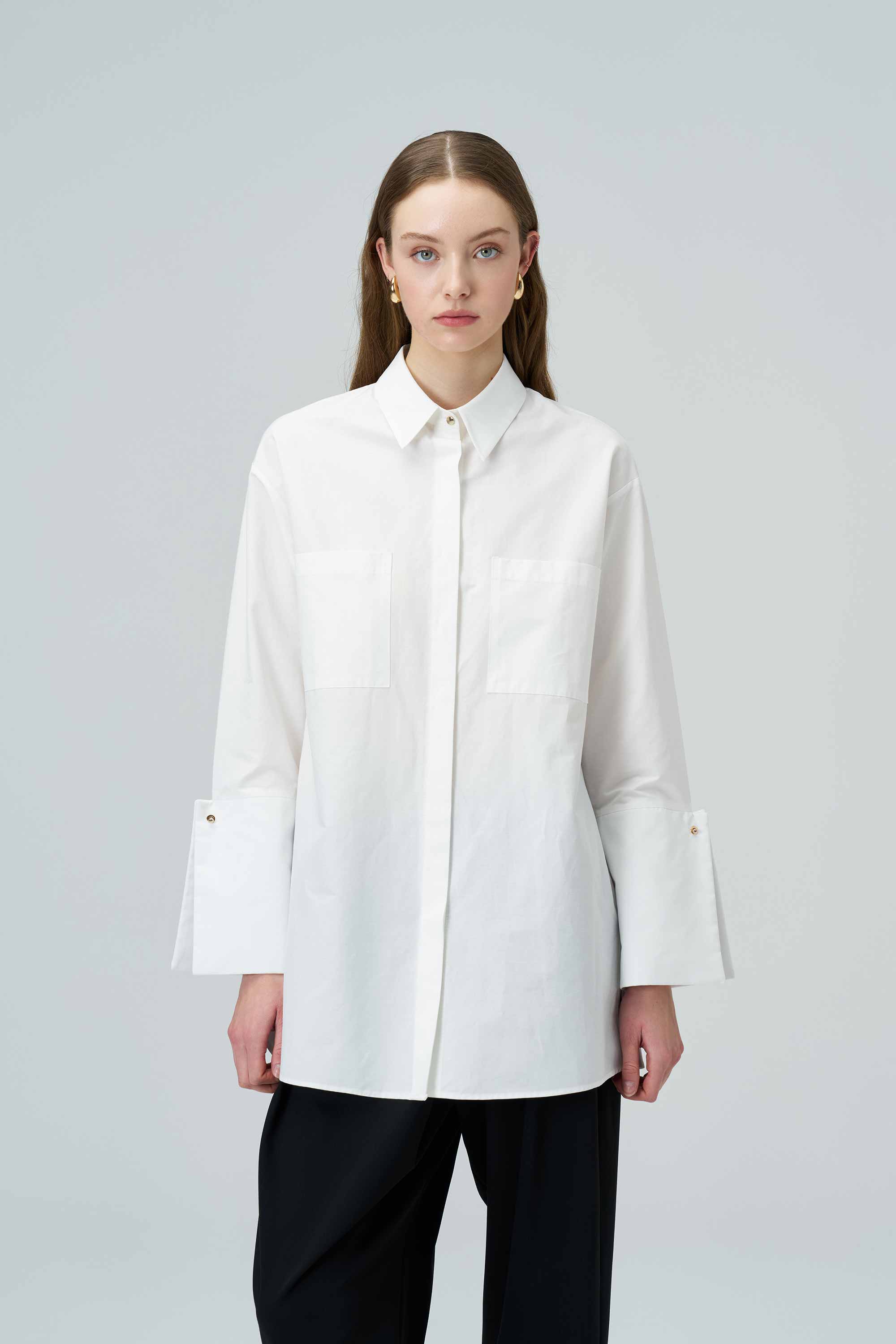 SOFIA Thick Cuff Detailed Poplin White Shirt