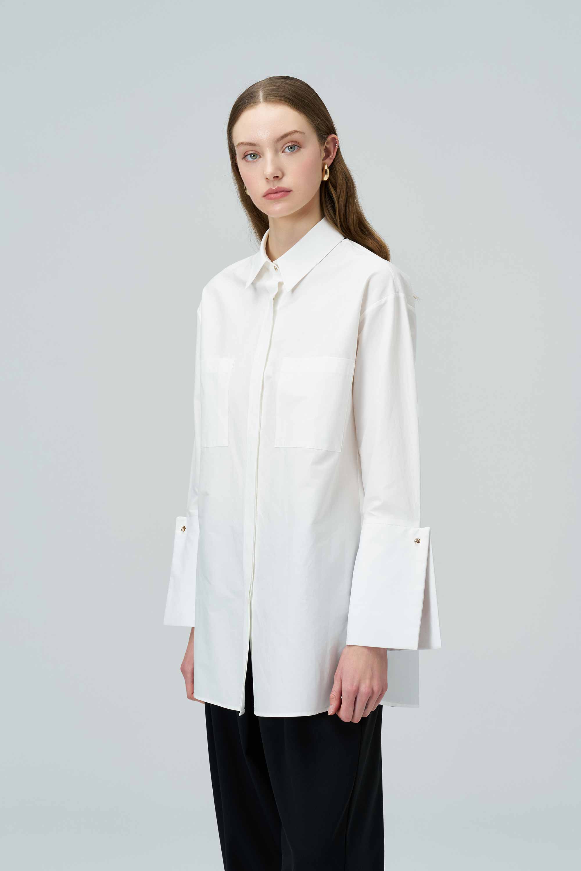 SOFIA Thick Cuff Detailed Poplin White Shirt