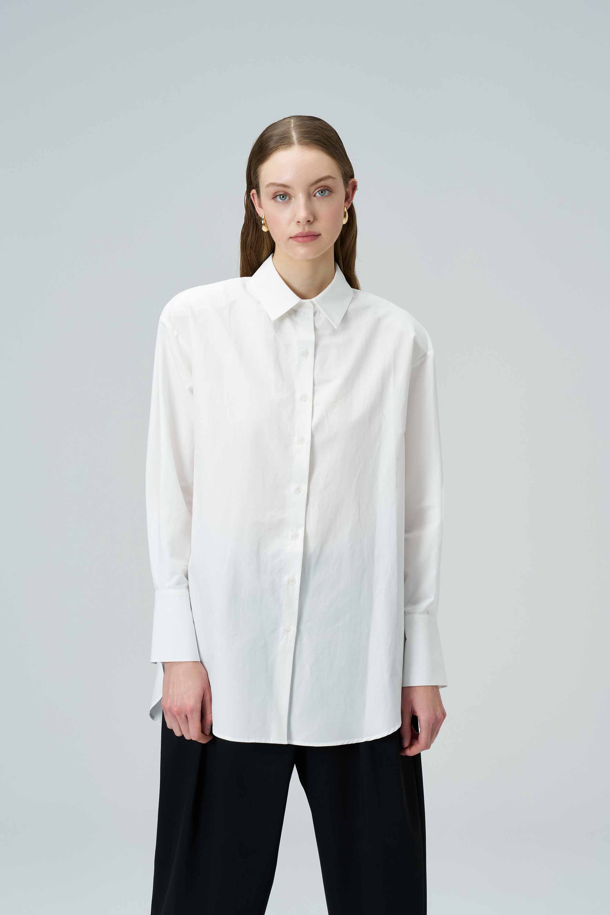 BIANCA Padded Poplin Oversize White Shirt