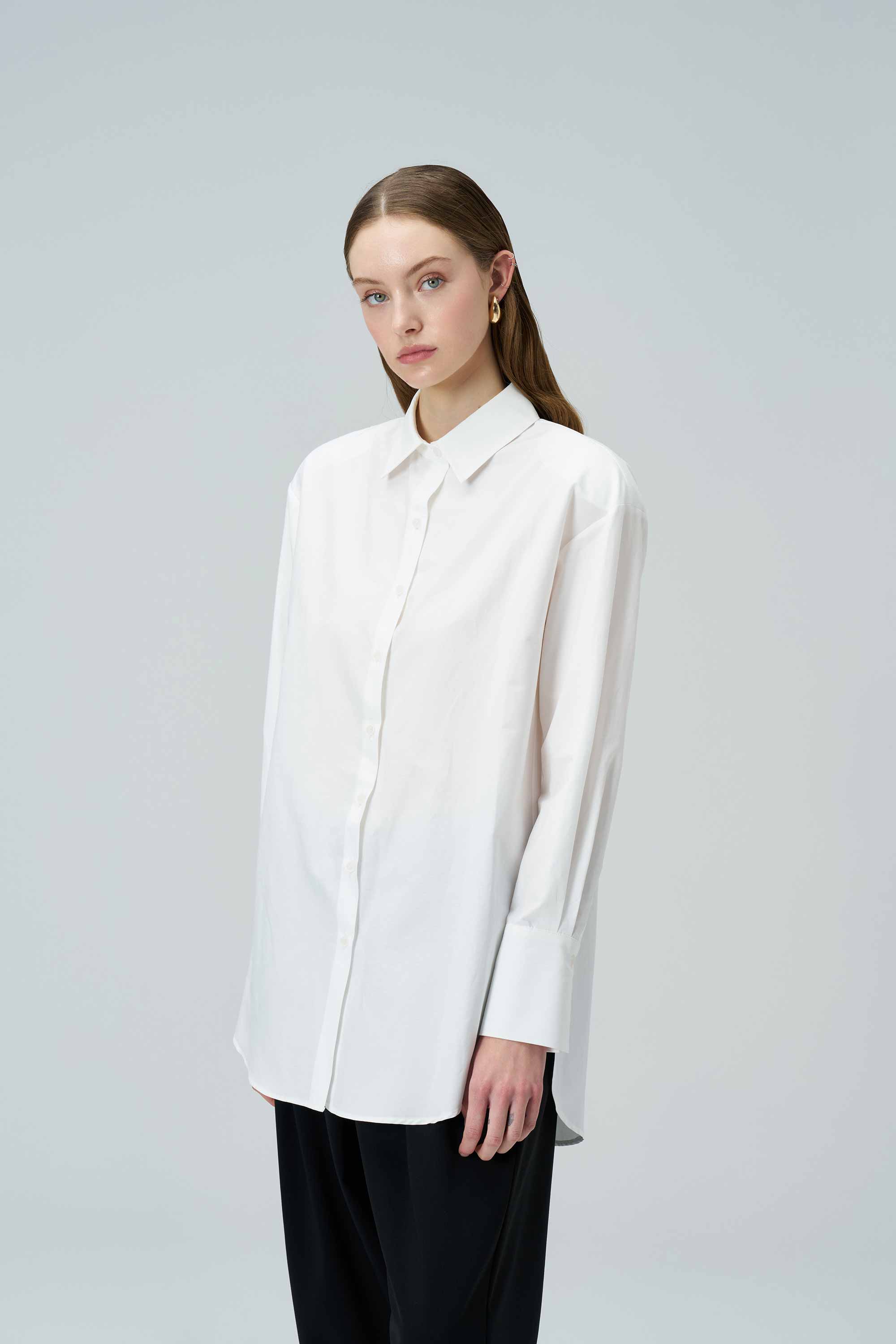 BIANCA Padded Poplin Oversize White Shirt