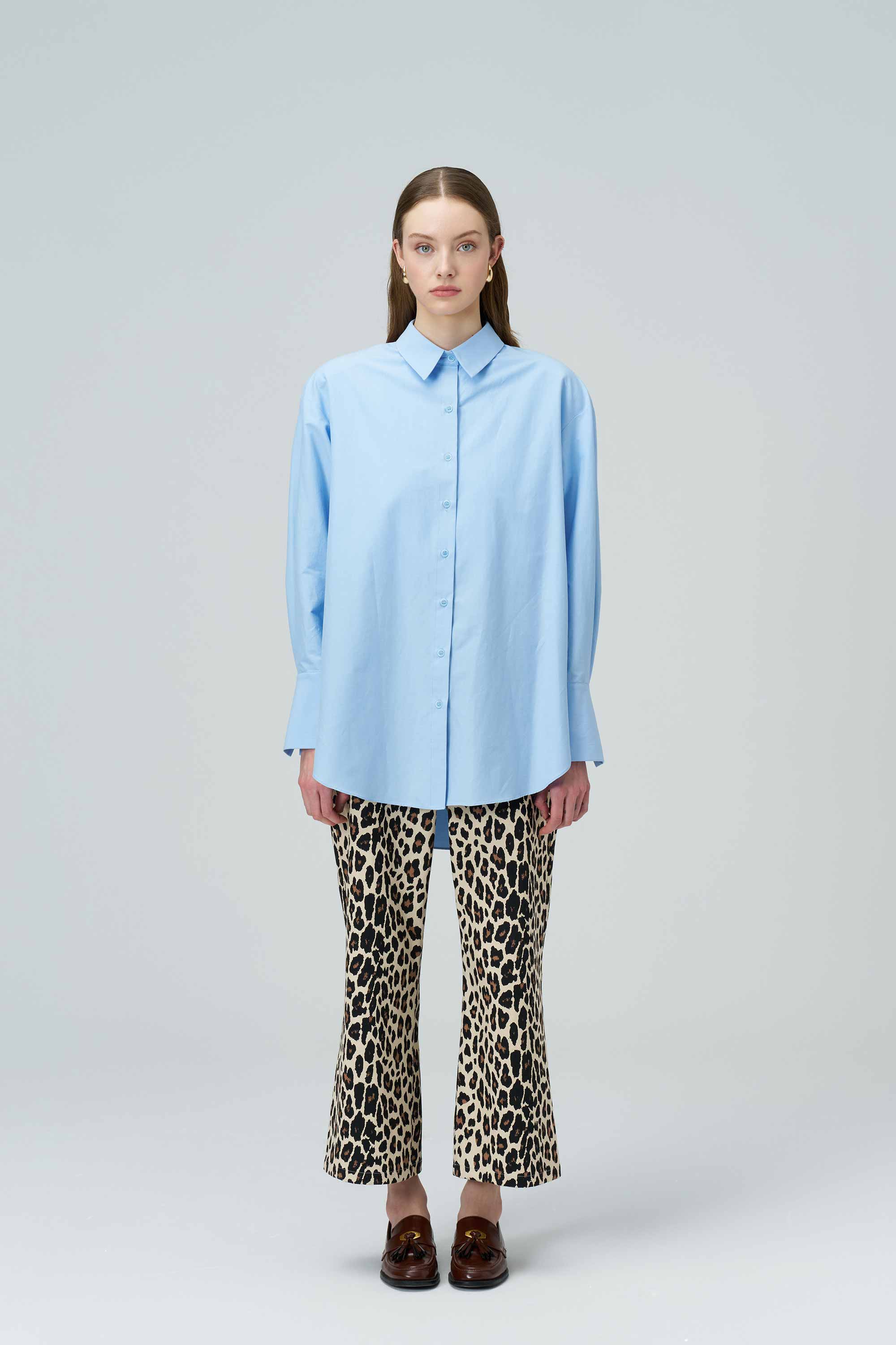 BIANCA Padded Poplin Oversize Blue Shirt