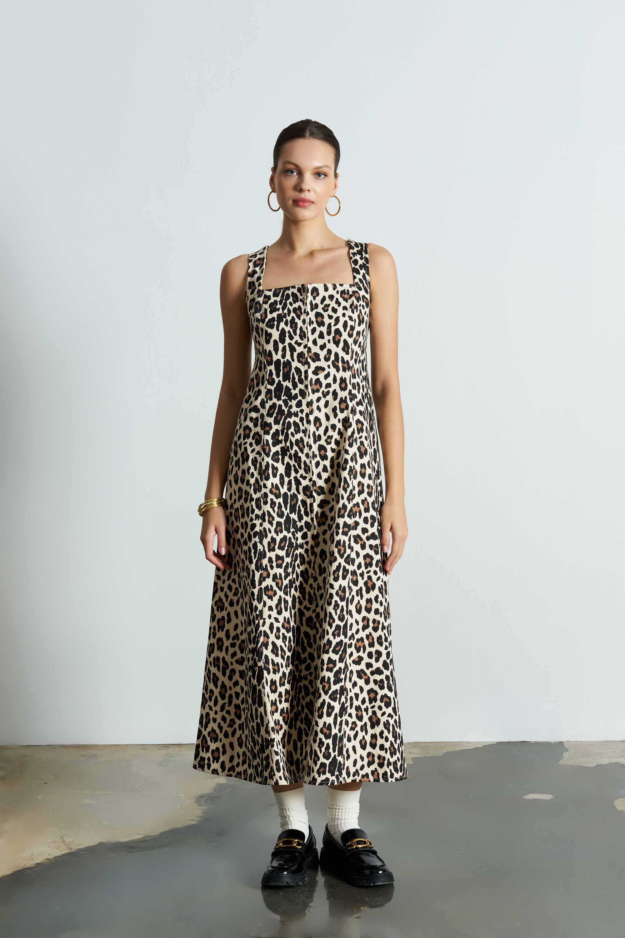 WILD Leopard Pattern Midi Dress