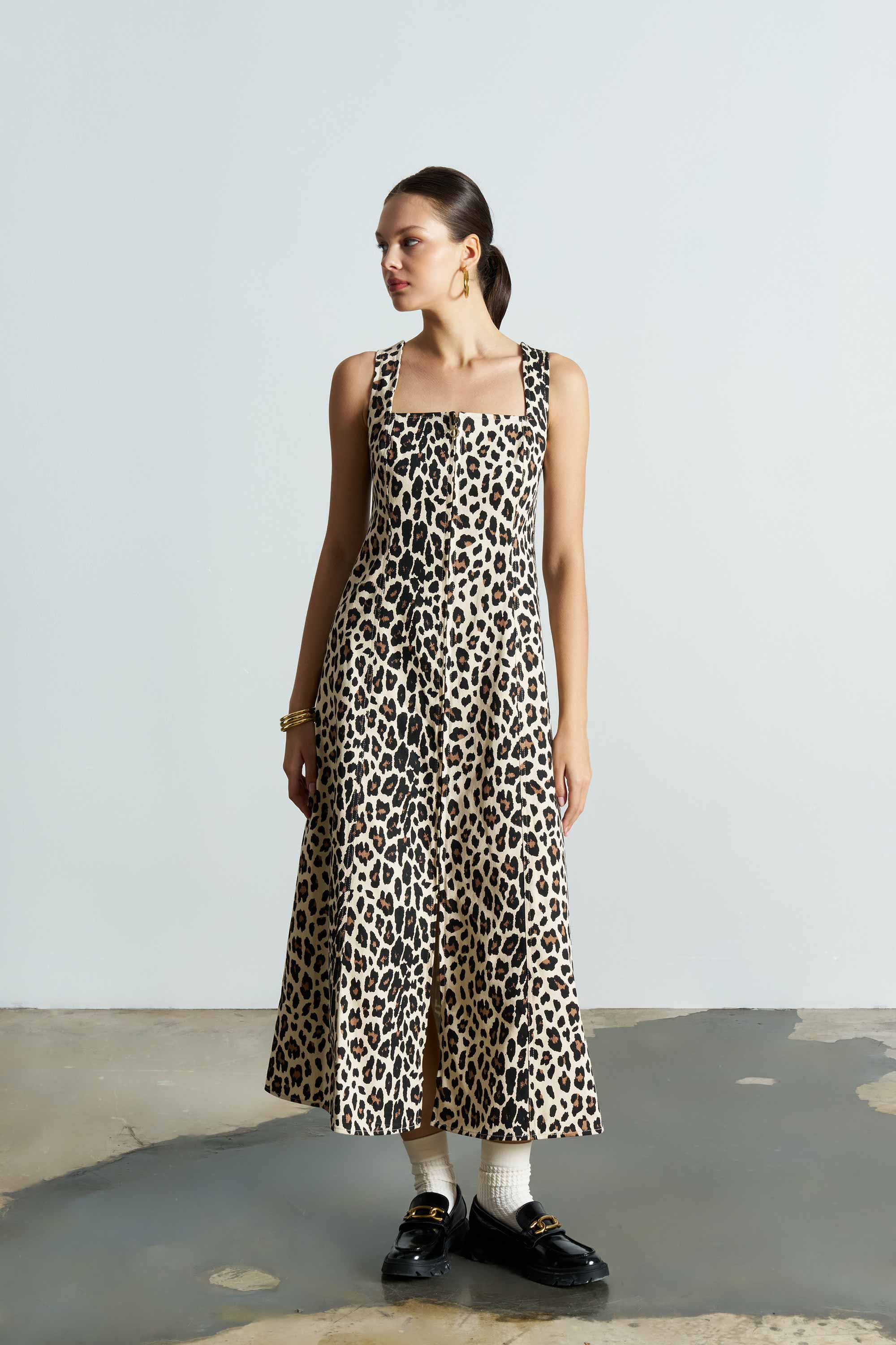 WILD Leopard Pattern Midi Dress