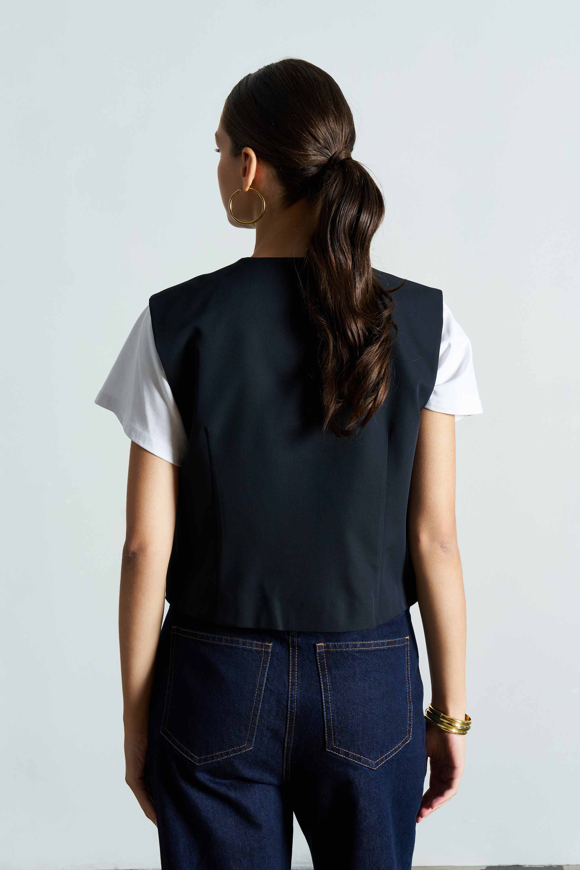 CINTYHA Buttoned Short Navy Blue Vest