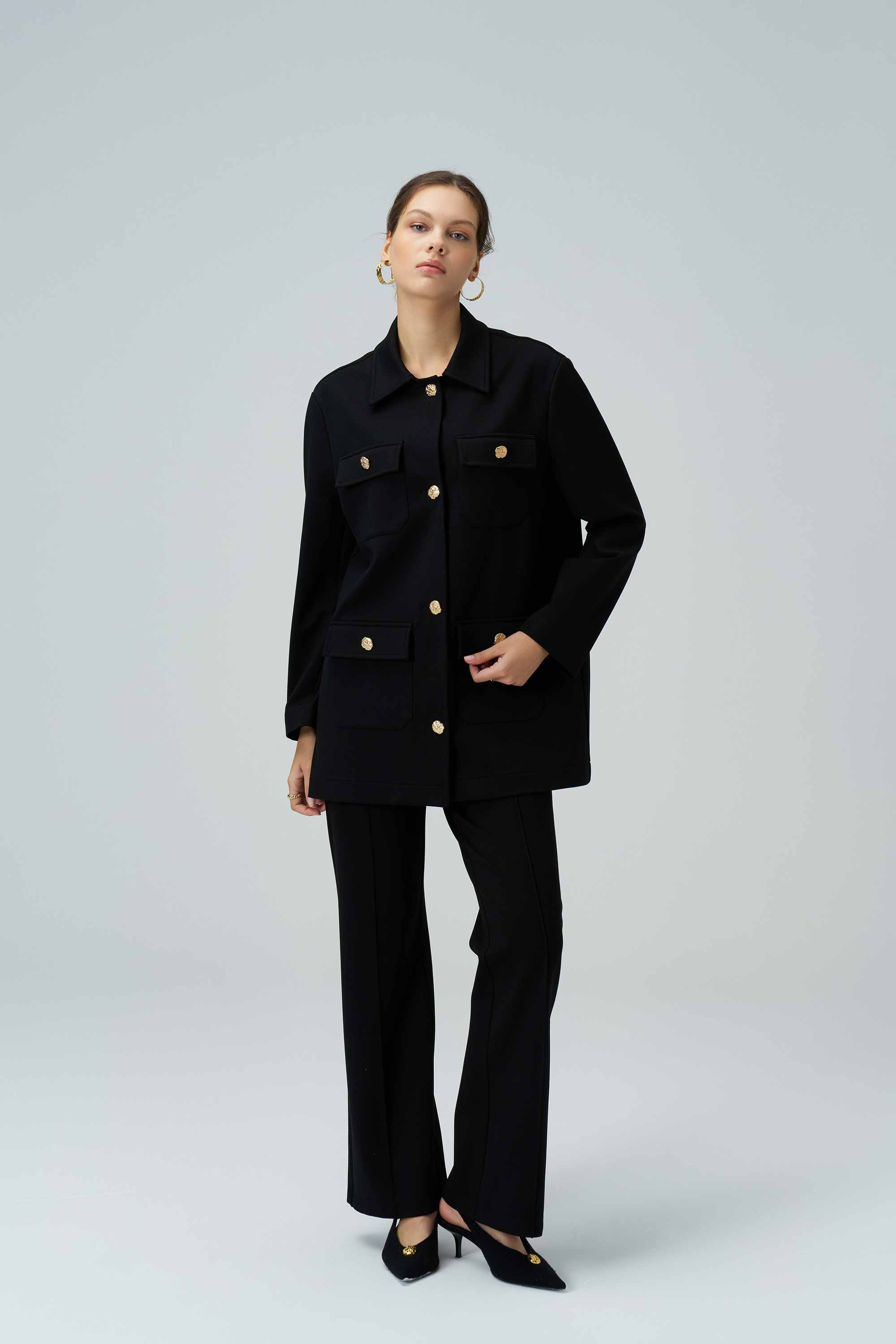 ELISA Button Closure Knit Black Jacket