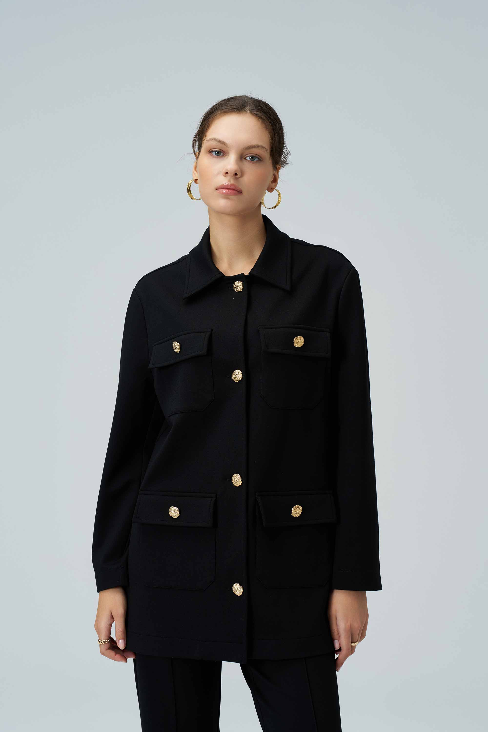 ELISA Button Closure Knit Black Jacket