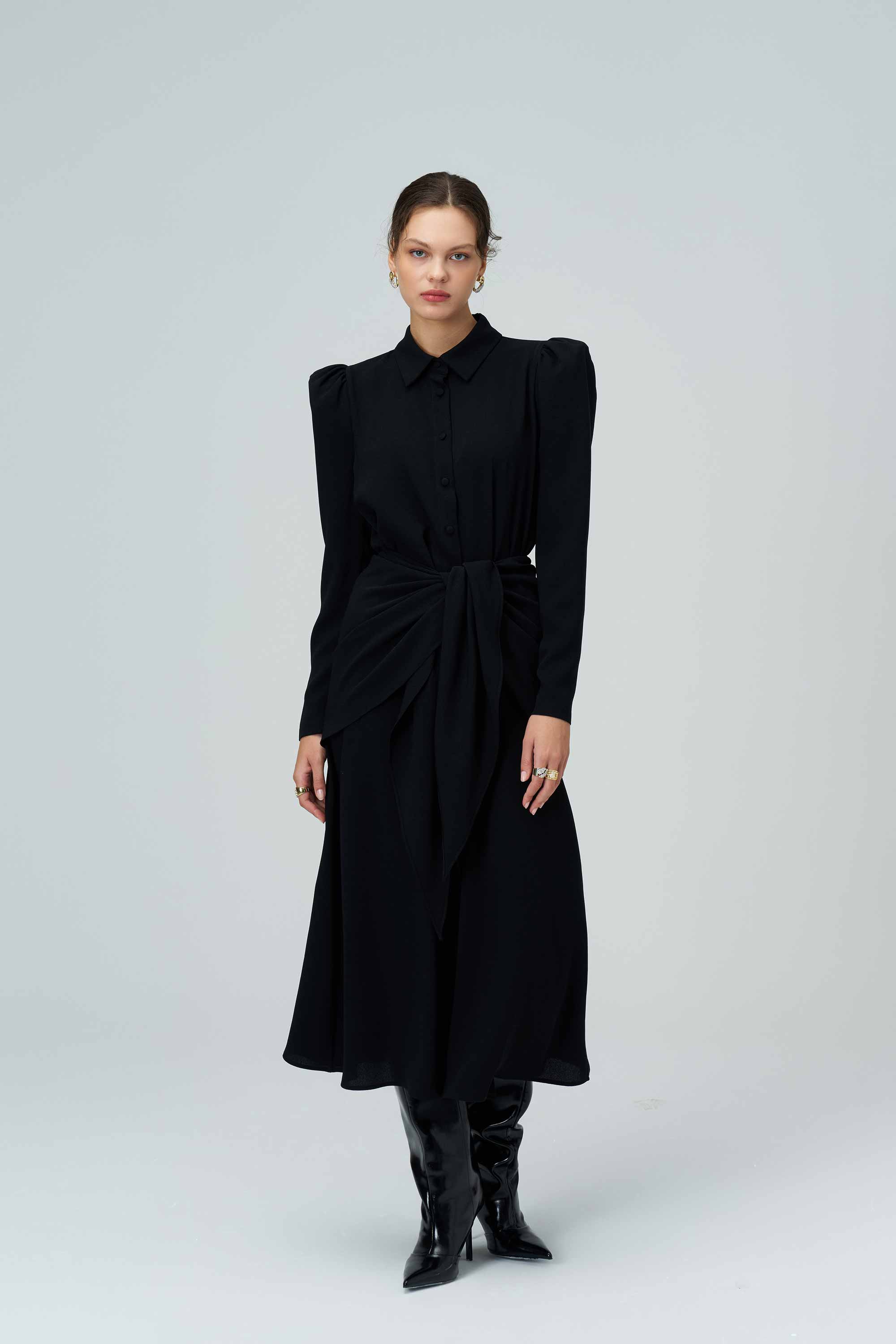 CHARLES Tie Detailed Midi Crepe Dress