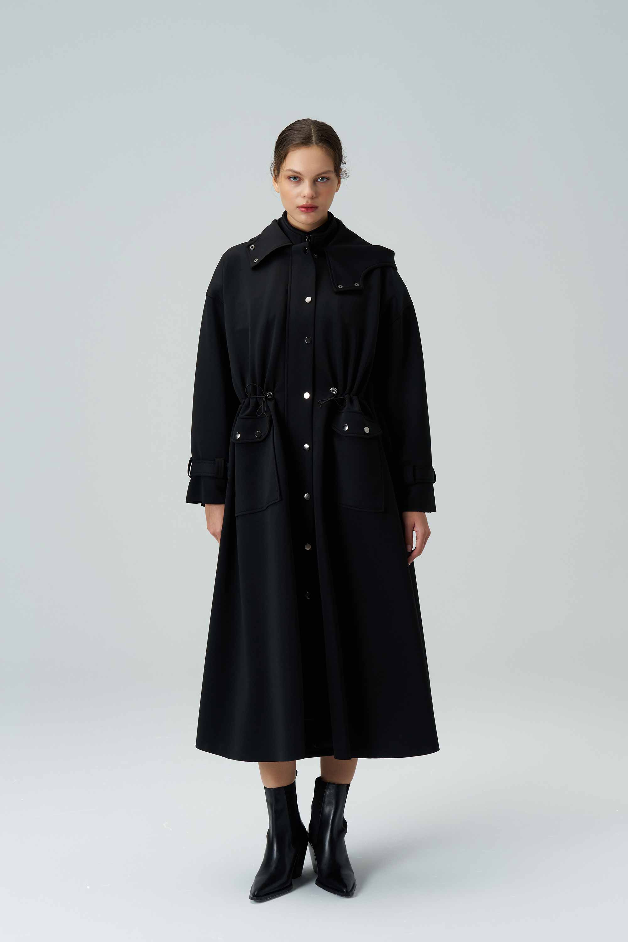 MİNERA Scuba Black Trench Coat