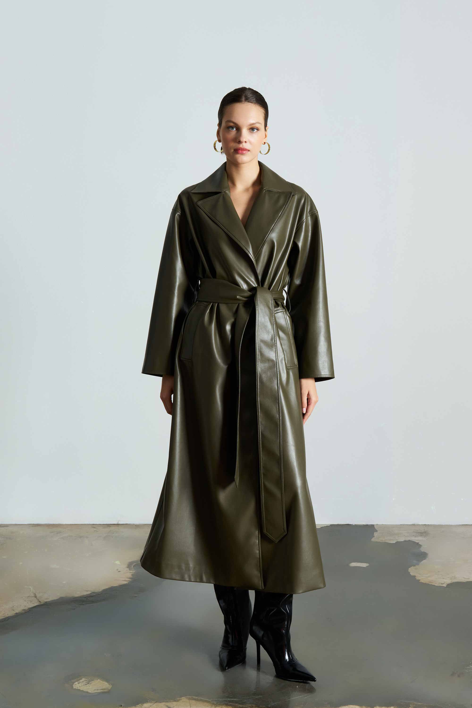 ROSY Midi Leather Green Trench Coat