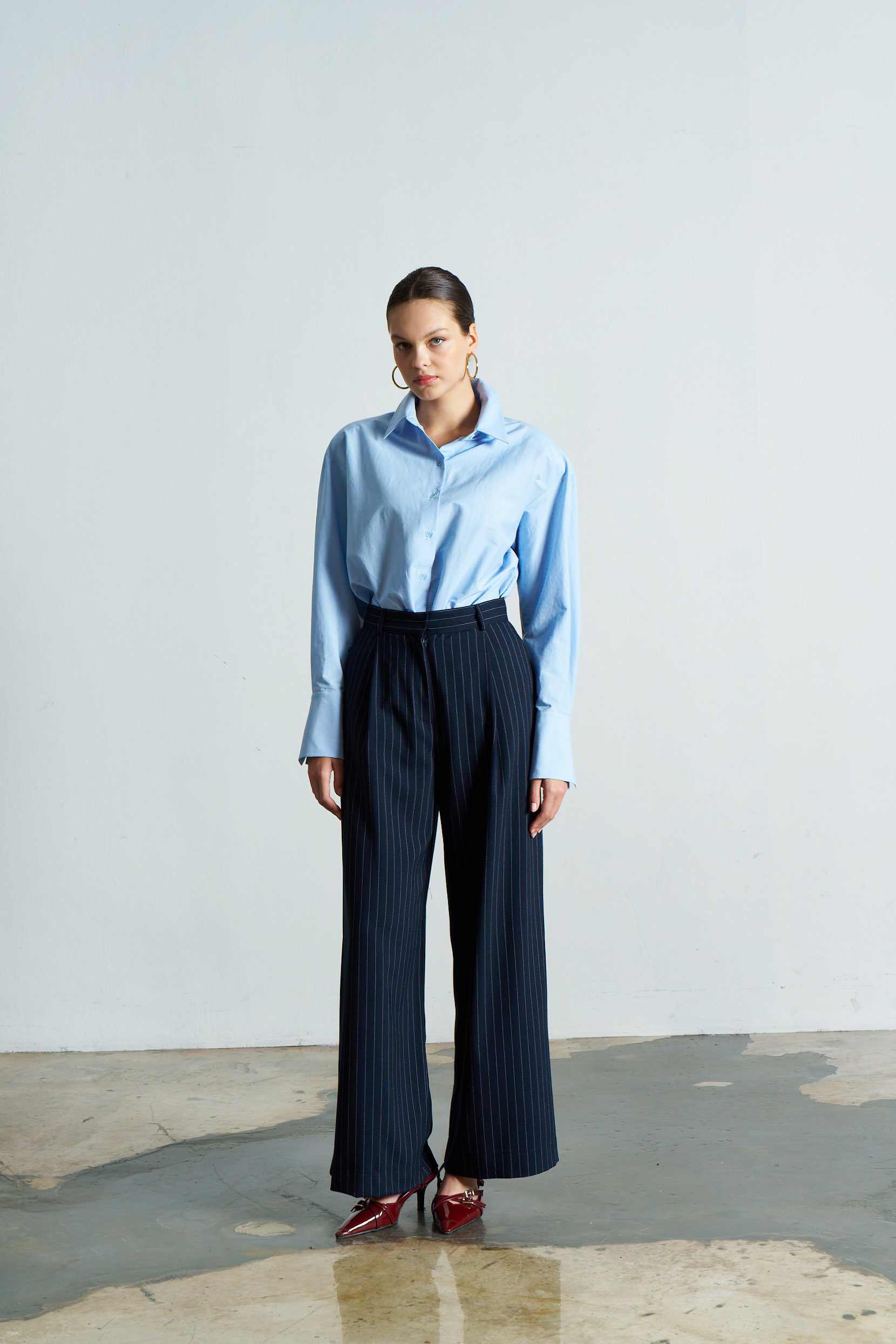 BLAIRE Striped Navy Blue Trousers