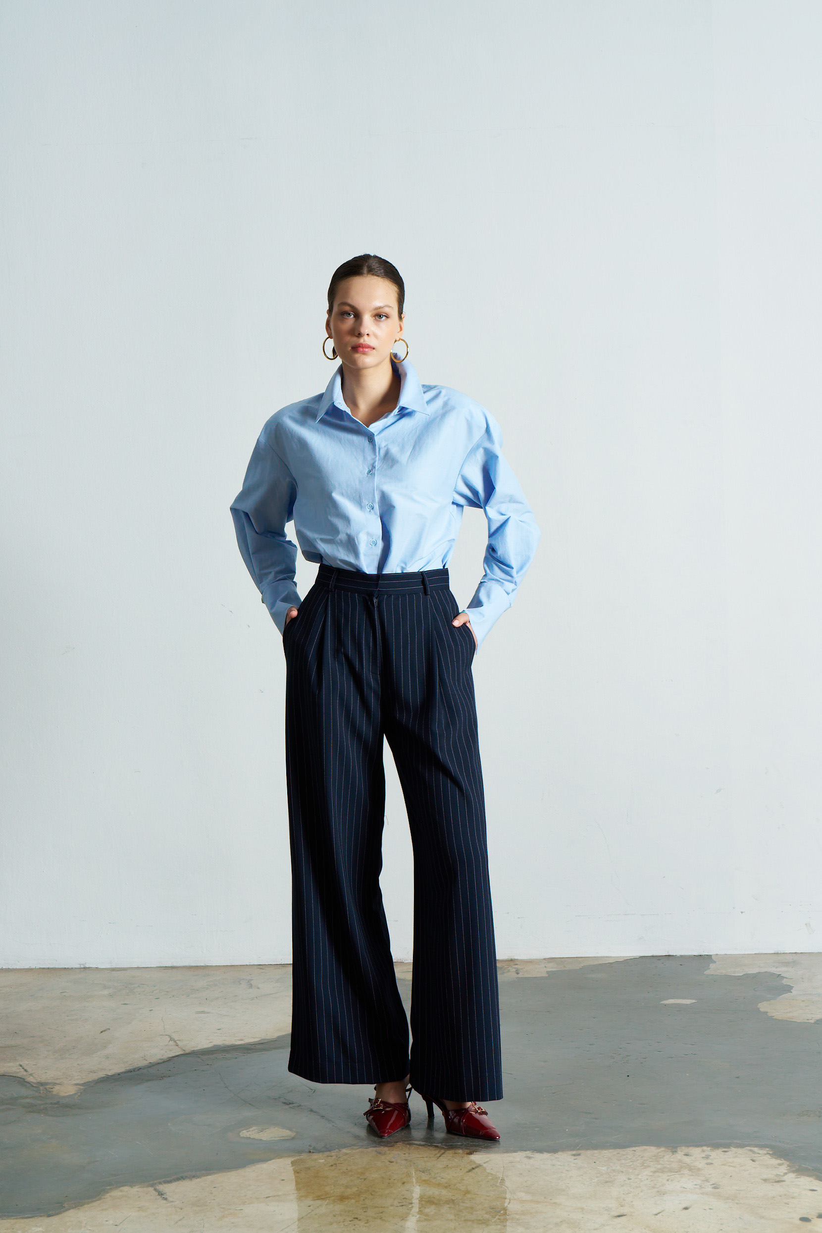 BLAIRE Striped Navy Blue Trousers